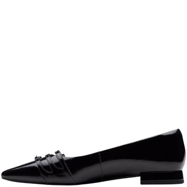 CLARKS WOMENS STRAP POINT TOE SHOE - BLACK PATENT